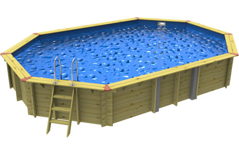 Side on image of a Plastica Stretched Octagonal Eco Wooden Pool