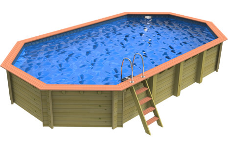 Side view of a Plastica Stretched Octagonal Wooden Pool